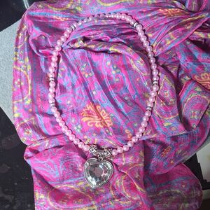 Romantic Pink Pearl Beaded Necklace W/ Heart Pendant